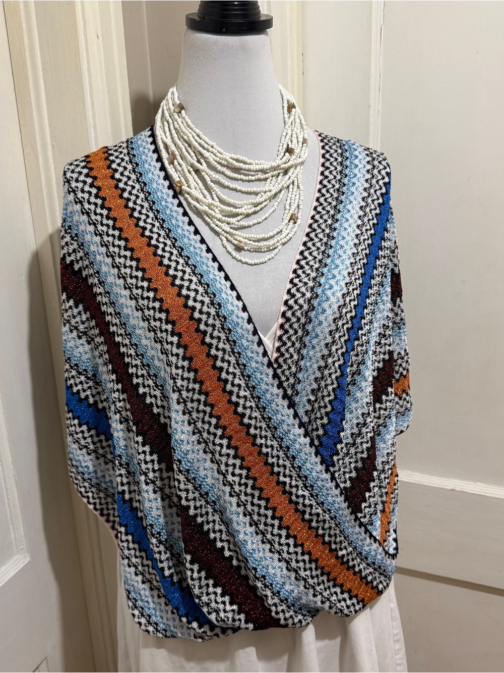Missoni classic pattern vintage Wrap Scarf in Blue, Rust & Brown